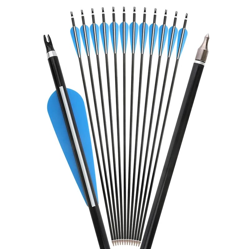 6/12 pz 31.5 "Spine 300 frecce in alluminio OD 8.8mm 4" piuma di gomma per arco ricurvo composto tiro con l'arco tiro al bersaglio caccia