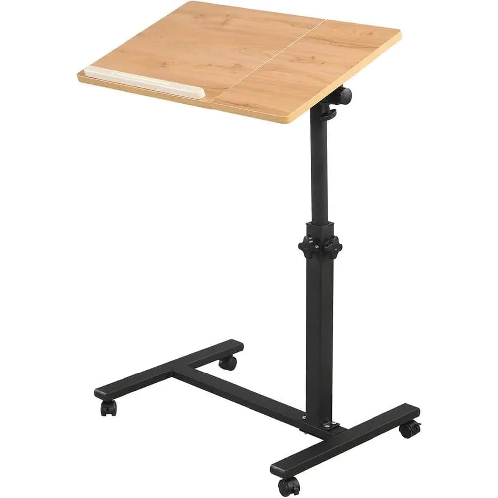 Supporto per Laptop Regolabile in Altezza con Ruote e Tavolino per Letto o Divano (Legno)