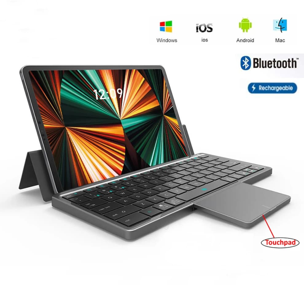 Tastiera Bluetooth con touchpad per Windows Android IOS Supporto Tastiera multi-dispositivo Tastiera pieghevole ricaricabile wireless