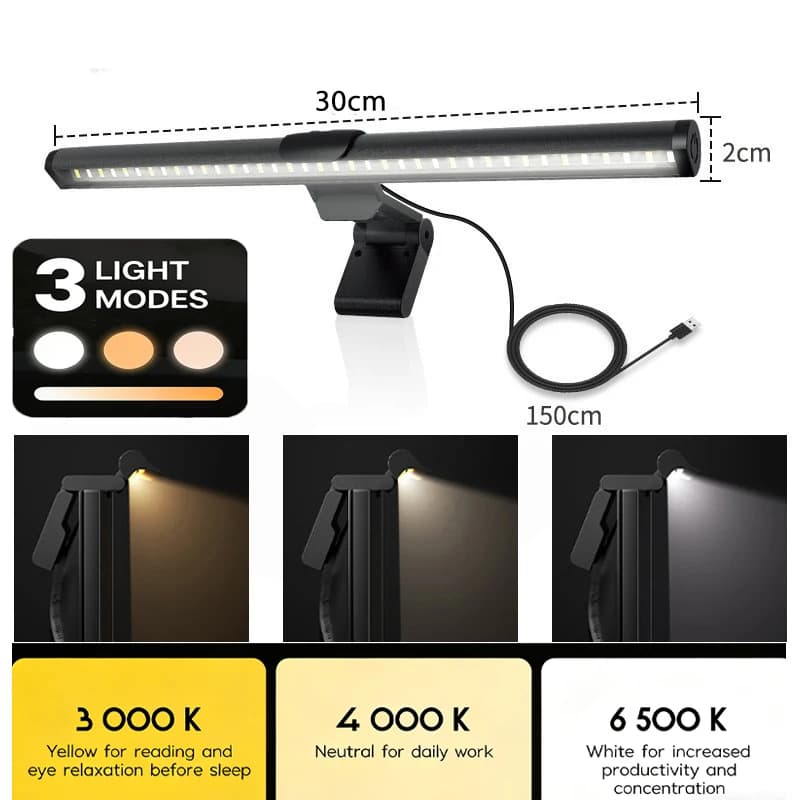 Luce LED per Monitor PC, Illuminazione Dimmerabile per Lettura e Studio, Barra Luminosa USB Notturna Dimmerabile con Protezione per gli Occhi