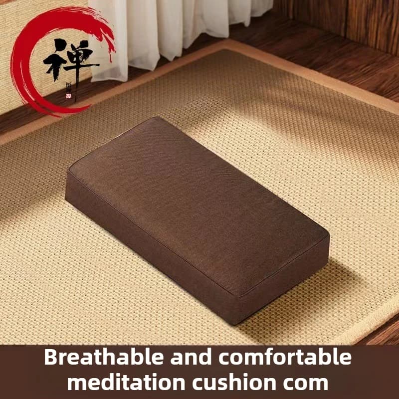 Coconut Coir Meditation Zafu Pillow 45x23cm, Hard Support Floor Cushion for Yoga Zen Buddhist Prayer, Removable Cover Household