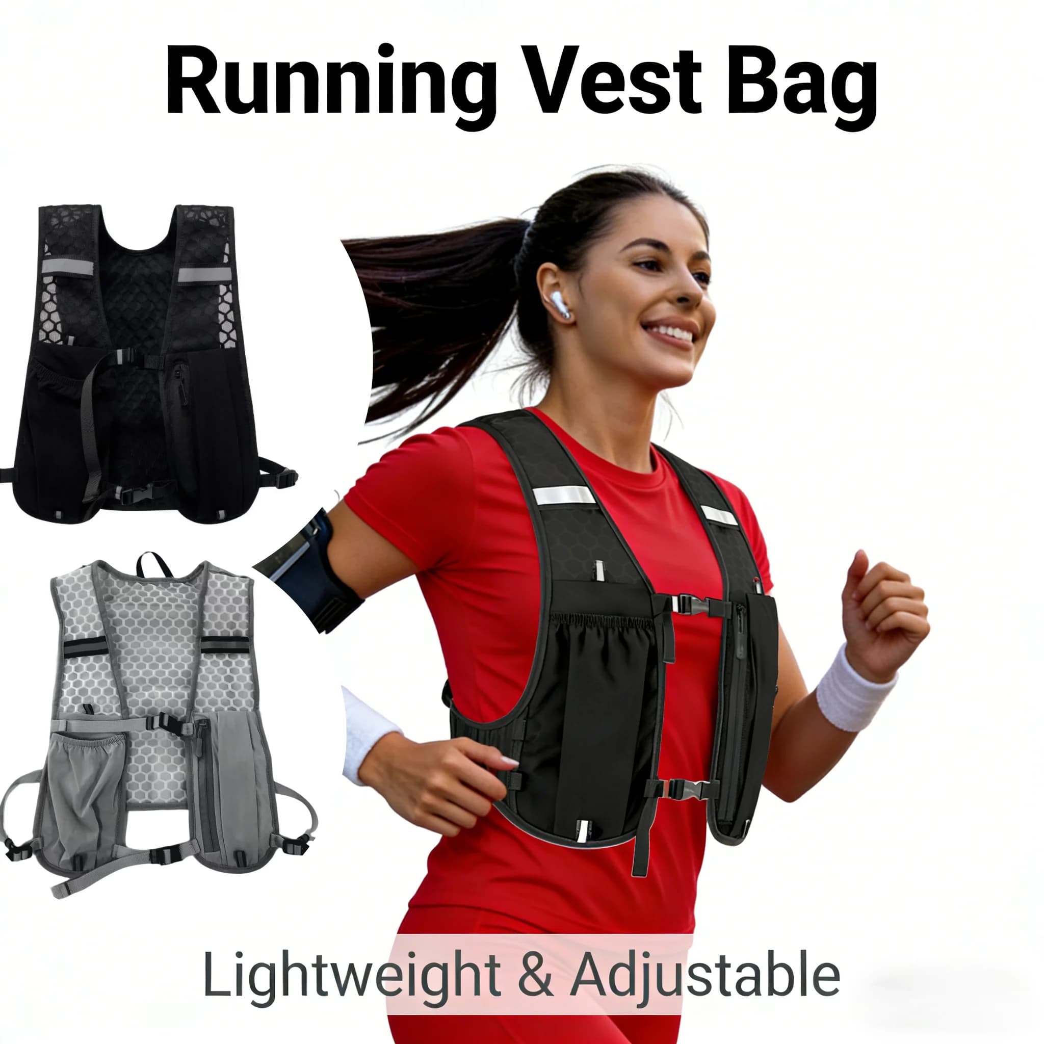 Gilet Riflettente Leggero da Corsa per Ciclismo e Sport con Zaino Idratazione e Tasca Porta Telefono - Attrezzatura Outdoor