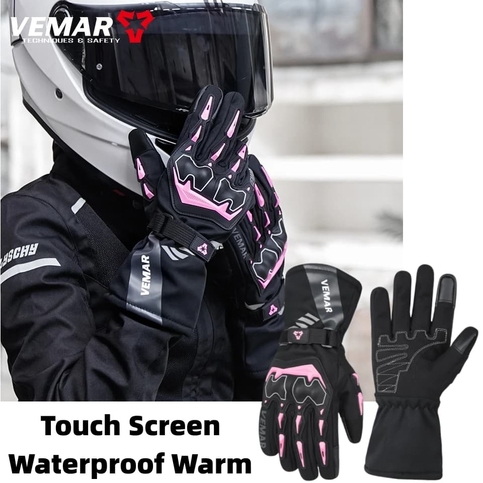 VE-01 Guanti da moto invernali impermeabili per uomo Guanti da equitazione con isolamento termico Touchscreen Guanti da moto antivento per la stagione fredda