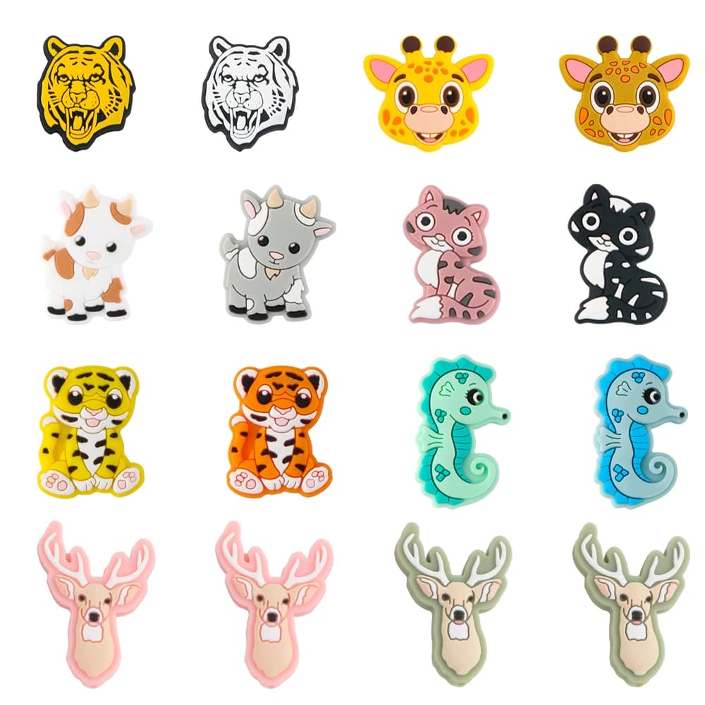5/10 Pezzi Perline in Silicone a Forma di Animale, Grado Alimentare, per Creazione Gioielli Fai da Te, Accessori per Catenelle Ciuccio, Braccialetti e Collane