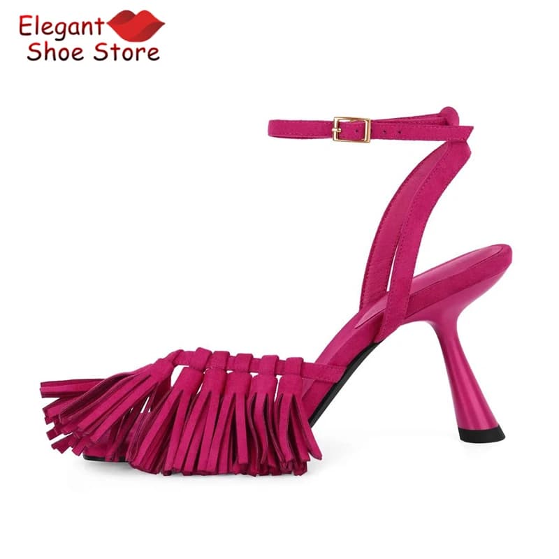 Women's Handmade Woven Gladiator Sandals Clip Toe Hollow Ankle Strap Buckle High Heels Summer New Party Banquet Dress Shoes