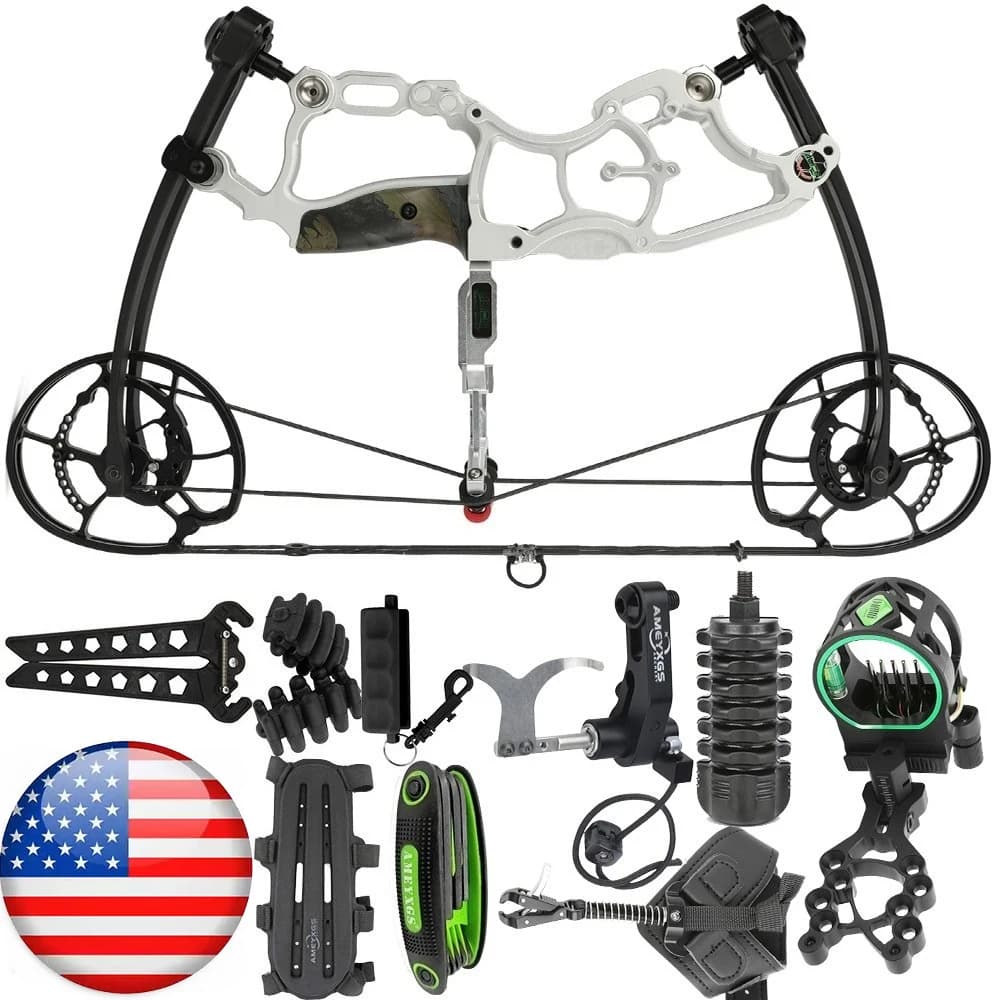 Arco Compound Bivalente (Sfere d'Acciaio e Frecce) con Kit, Peso di Trazione Regolabile 30-70 LBS, Let-off 80%, Velocità IBO 340 FPS, per Mano Destra/Sinistra, per Caccia all'Aperto, Tiro al Bersaglio, Pratica di Tiro con l'Arco, Accessori per Tiro con l'Arco