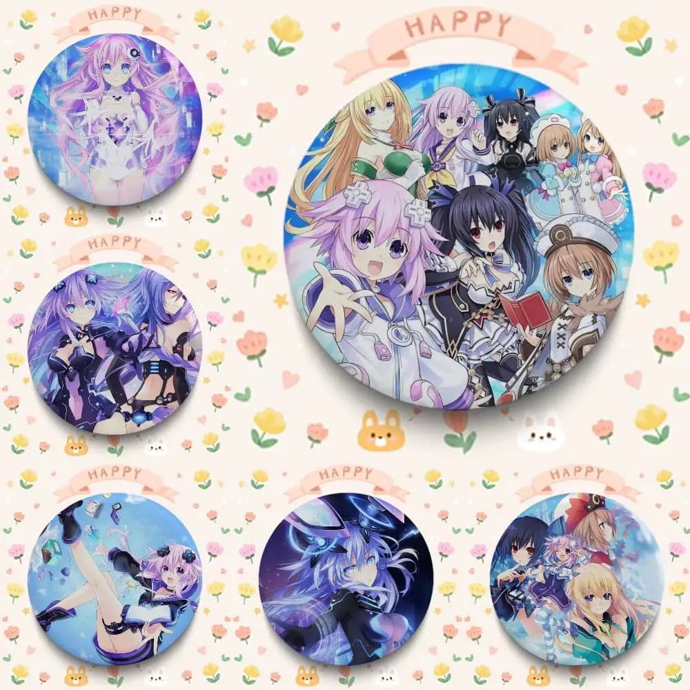 H-Hyperdimension N-Neptunia Spilla fatta a mano da 58 mm, distintivo cosplay a tema cartone animato, accessorio gioiello da appendere al zaino, regalo S