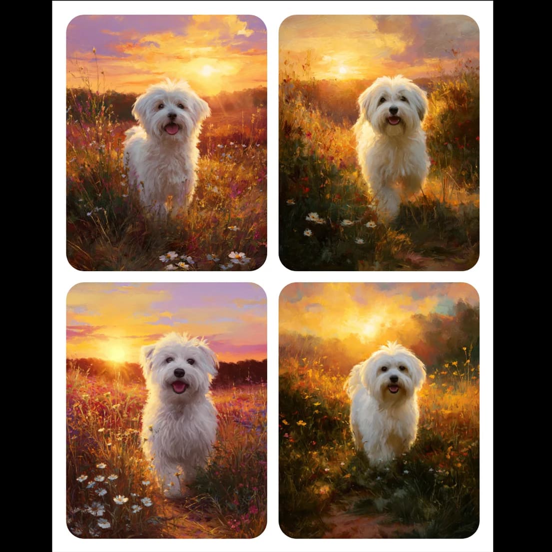 Hand Paint A white dog under the setting sun Painting By Numbers Kit DIY Acrylic Artwork Canvas Art Gift Home