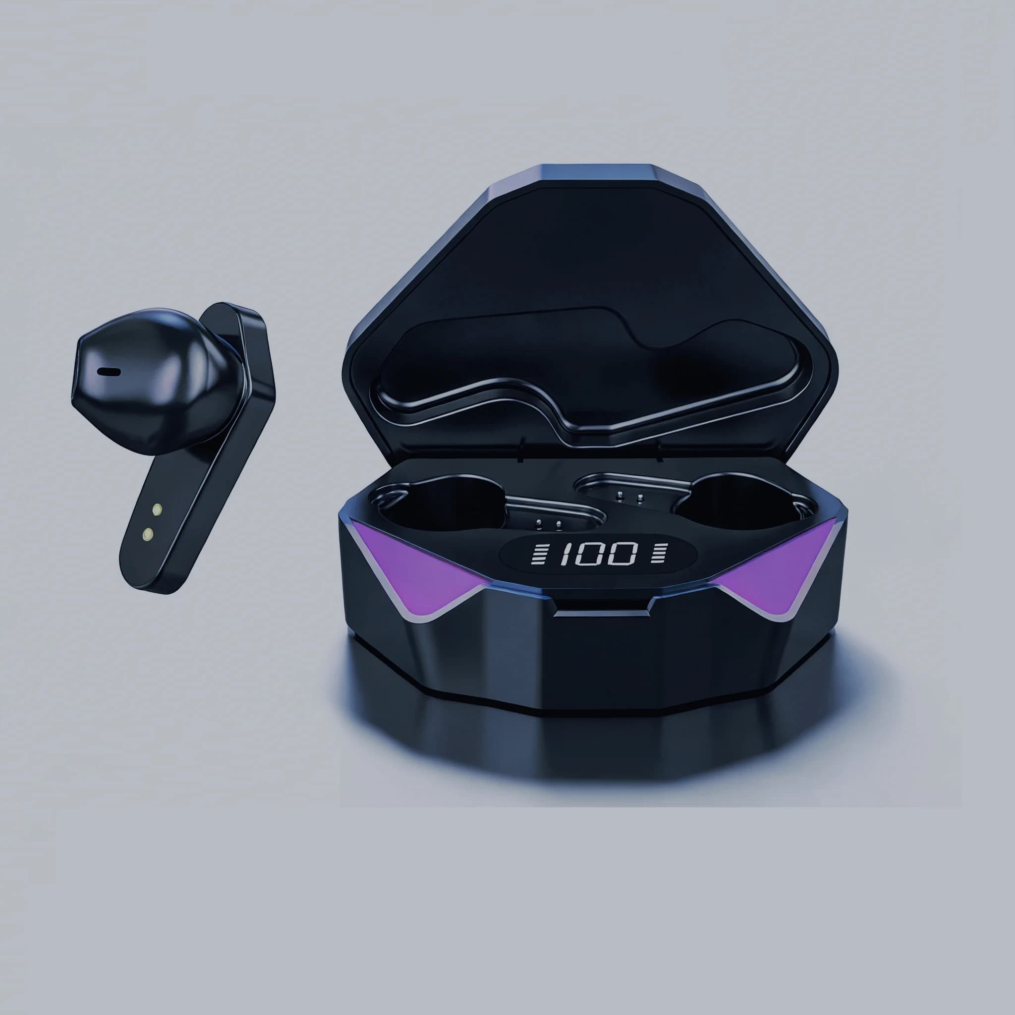 Auricolari wireless a bassa latenza, cuffie TWS Bluetooth 5.4 per gaming con microfono e luce.