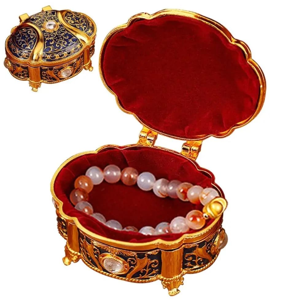 Ring Holder Vintage Style Jewelry Organizer Relief Design Oval Shape Trinket Box Flip Open Light Luxury Storage Box For Girls