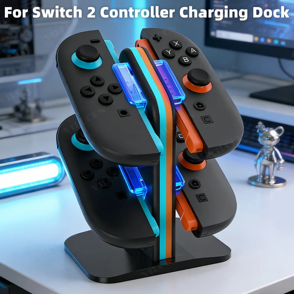 Stazione di Ricarica per Nintendo Switch2 JoyCon2, Accessori 4-in-1, Caricatore Magnetico Rapido per Controller con Cavo