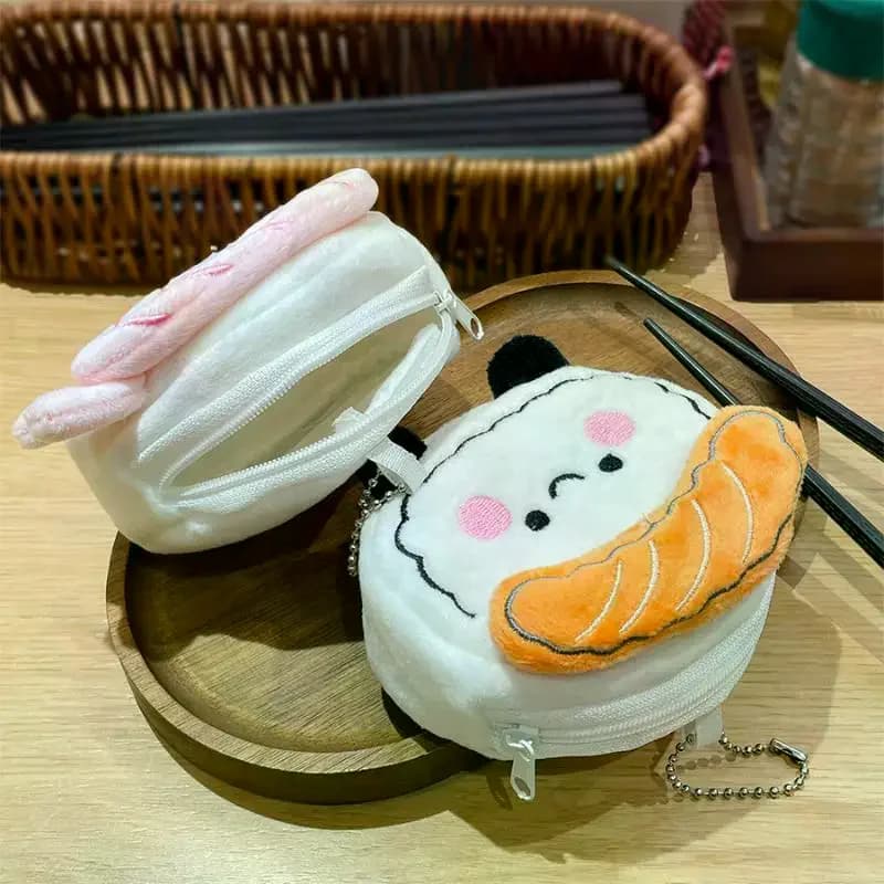 Cute Cartoon Salmon Sushi Sweet Shrimp Plush Coin Purse Creativity Earphone Bag Multi-functional Zero Wallet Storage Bag Gift
