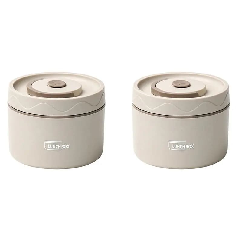 ABFU-2X Food Warm Lunch Container,Stainless Steel Thermal Lunch Container Portable Thermal Bento Box Food Container Beige C