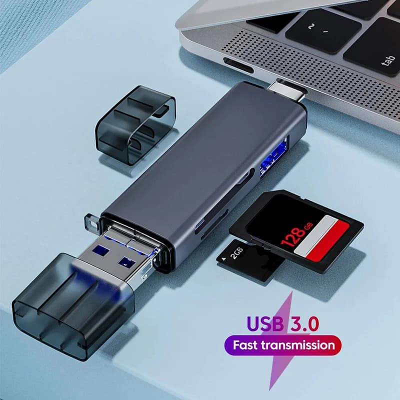 Lettore di schede 6 in 1 Adattatore per schede TF/SD in metallo multifunzionale USB 3.0 Tipo C Lettori di schede di memoria micro USB per telefono portatile MacBook