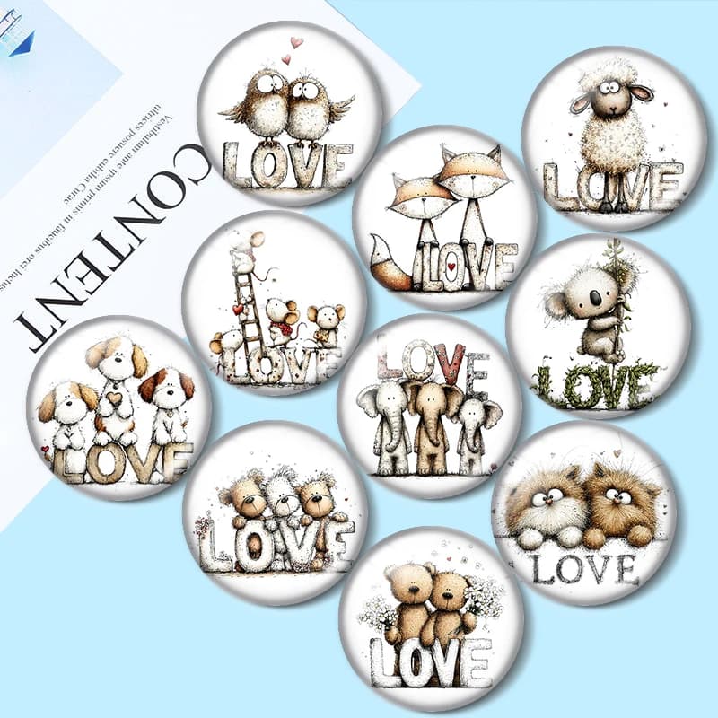 Cabochon in vetro a tema animali per San Valentino, 12/18/20/25mm, per bracciali, ciondoli, anelli, orecchini e componenti per la creazione di gioielli