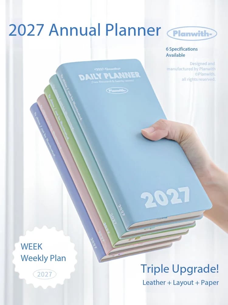 Planwith 2027 Slim Weekly Planner Narrow/Flipped Up Multi-Color Hardcover Layout Agenda Notebook with Free Writing Zone Handbook