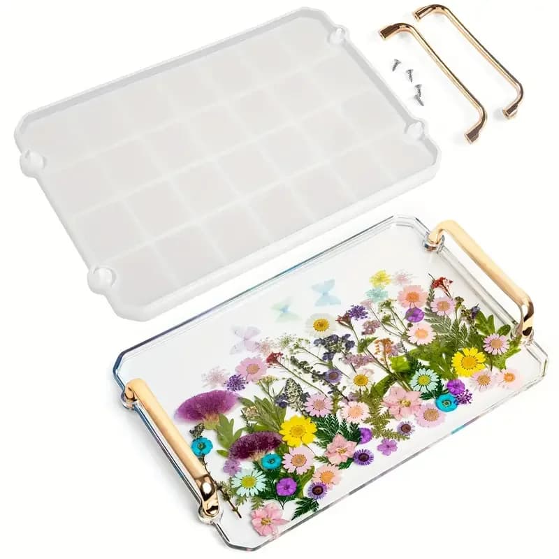 Large Storage Tray Silicone Mold DIY Rectangle Tray Epoxy Resin Tray Mold With Handles Serving Tray Molds Set Home Decoration
