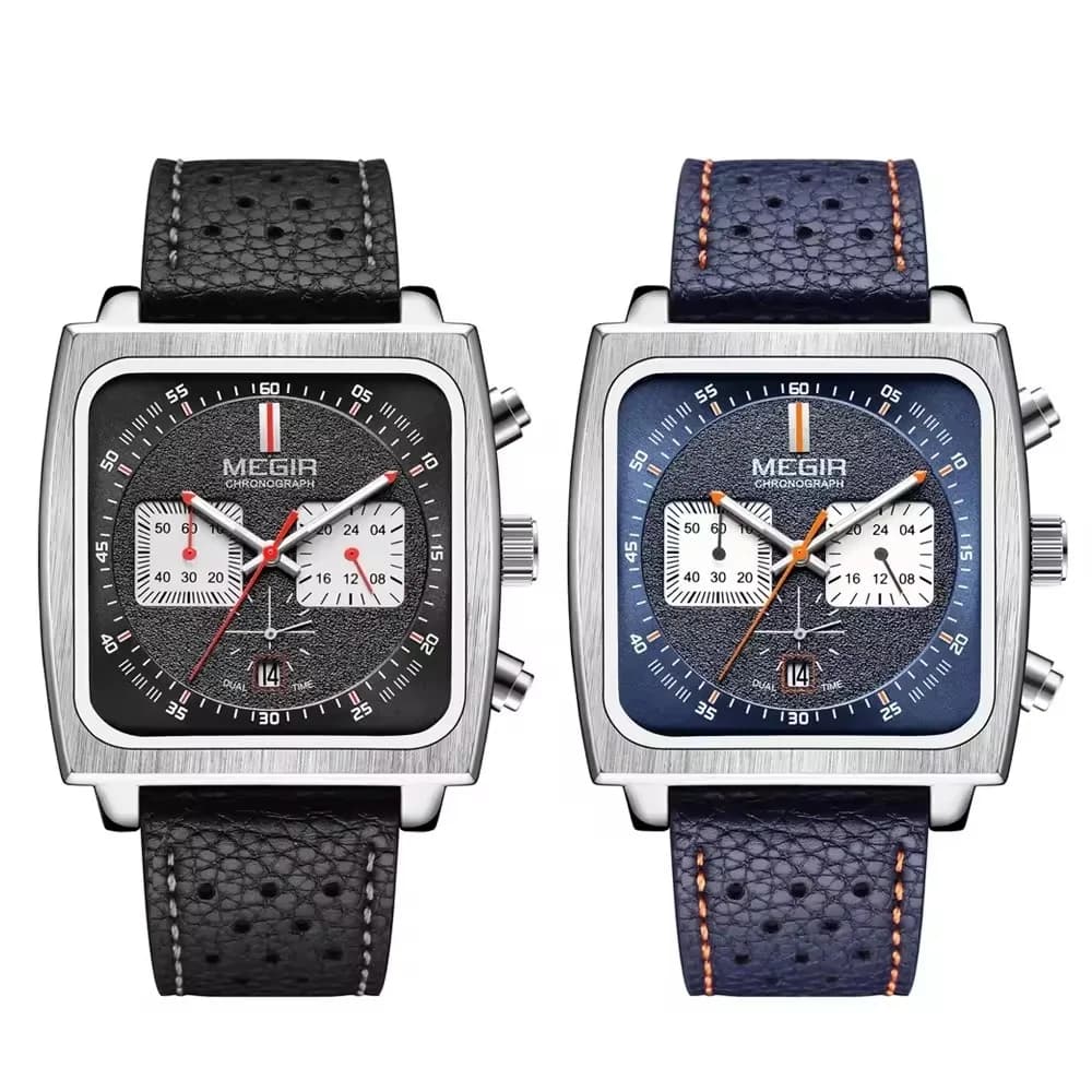 MEGIR 2182 Cronografo sportivo di moda di lusso Multi-funzionale in pelle militare Data Orologi da polso per uomo Relogio Masculino