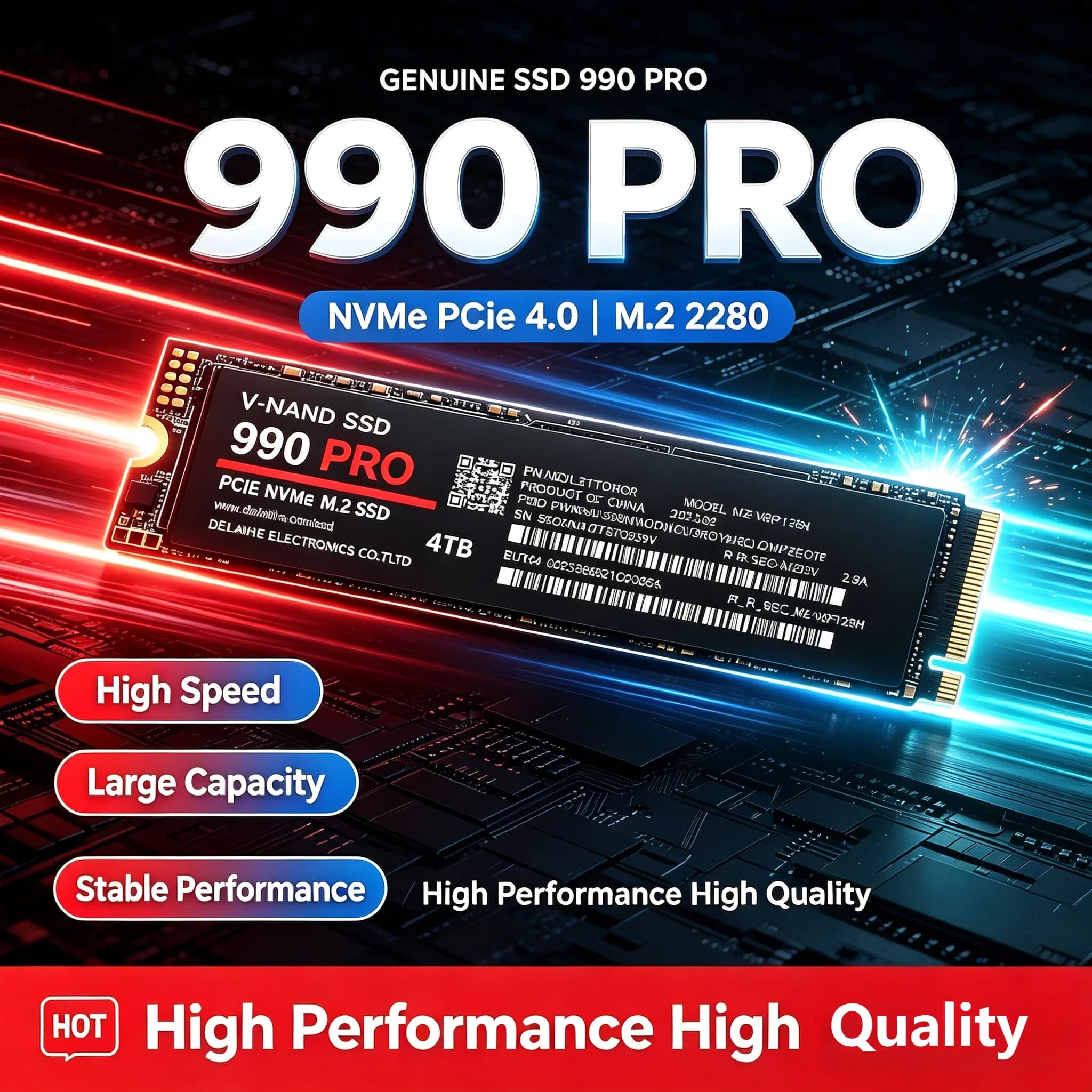 New 990 PRO NVMe M.2 2280 PCIe Gen4 SSD 512GB‑4TB, 7450MB/s Read Speed SSD, Ideal for DIY Desktop & High‑Performance Notebook