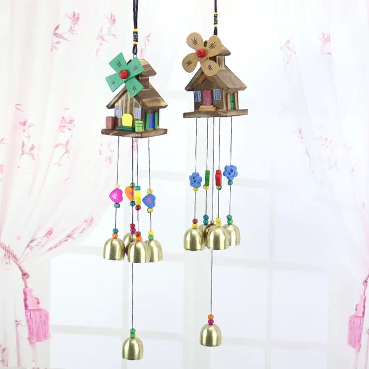 Artificially Made Colorful Wooden Wind Chime Pendant Alloy Tube Pastoral Wind Chime Pendant Balcony Window Windmill Wind Chime