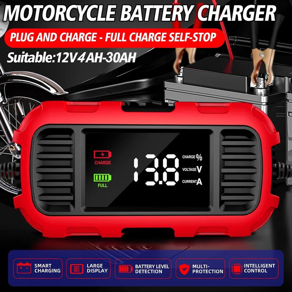 FOXSUR 12V 2A Smart Trickle Battery Charger 4AH-30AH Fully Automatic Maintainer Pulse Repair For Car Motorcycle AGM EFB GEL