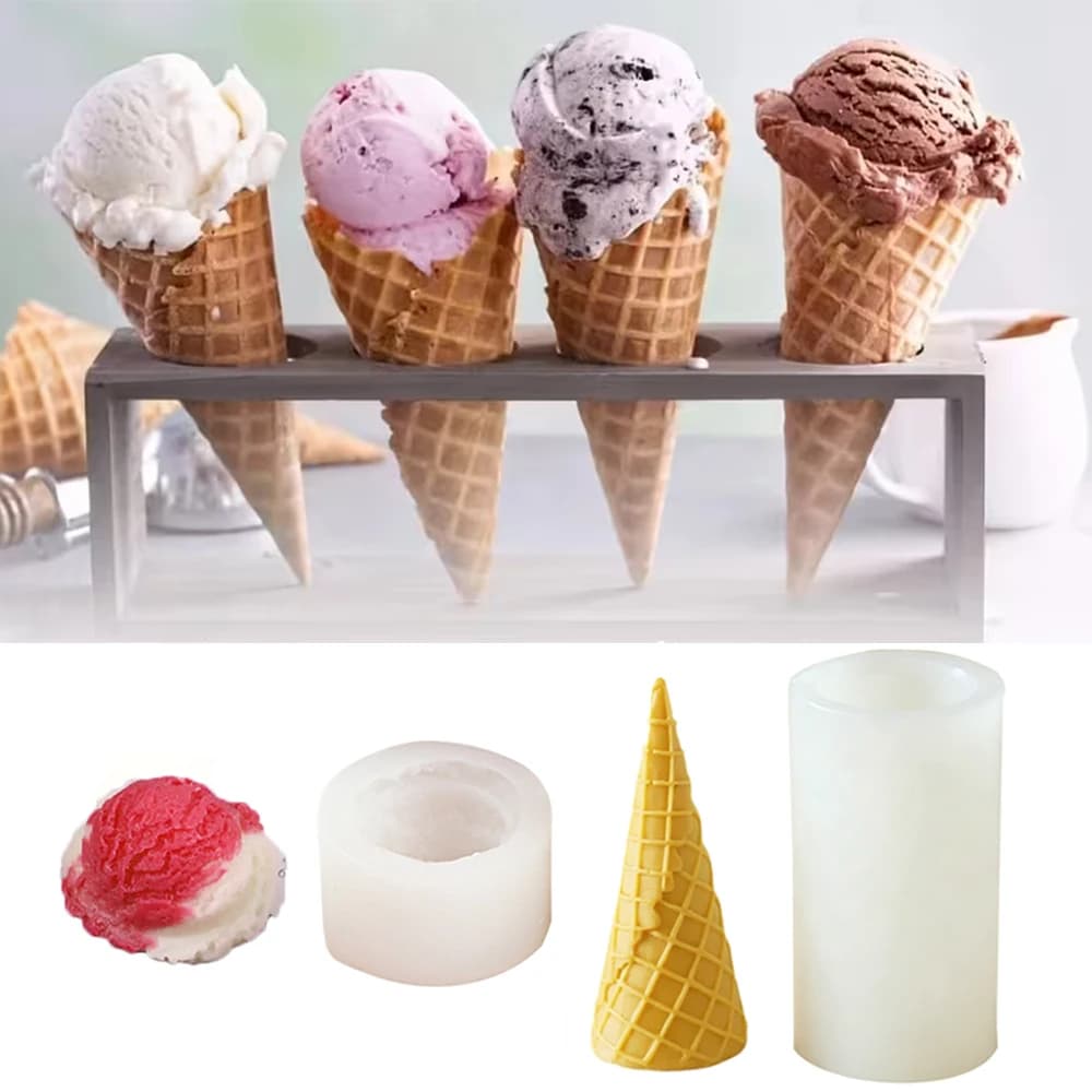 Stampo in Silicone 3D a Forma di Cono Gelato per Candele Fai-da-Te, Stampi per Coni Gelato e Candele Artigianali, per Aromaterapia, Gesso, Sapone e Resina