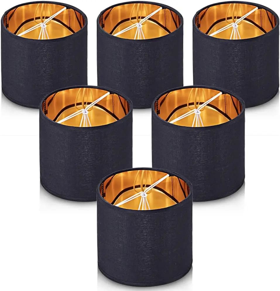 Lights, small lampshades for chandeliers ONLY for candle bulbs, clip lampshades, set of 6, 5.5"x 5.5"x5", Black Gold