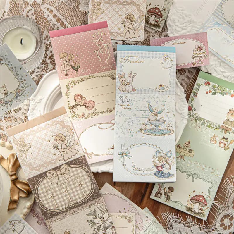 Card Lover 10 Pezzi [Serie Tea Party] Foglietti Adesivi in Carta Kraft Bianca con Lamina Dorata Vintage, Tema Sugar Dream Wish Blue Song, per Diario