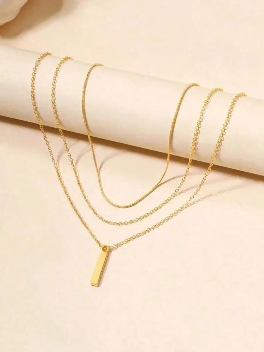 Women Simple Square Multi Layer Chain Necklace
