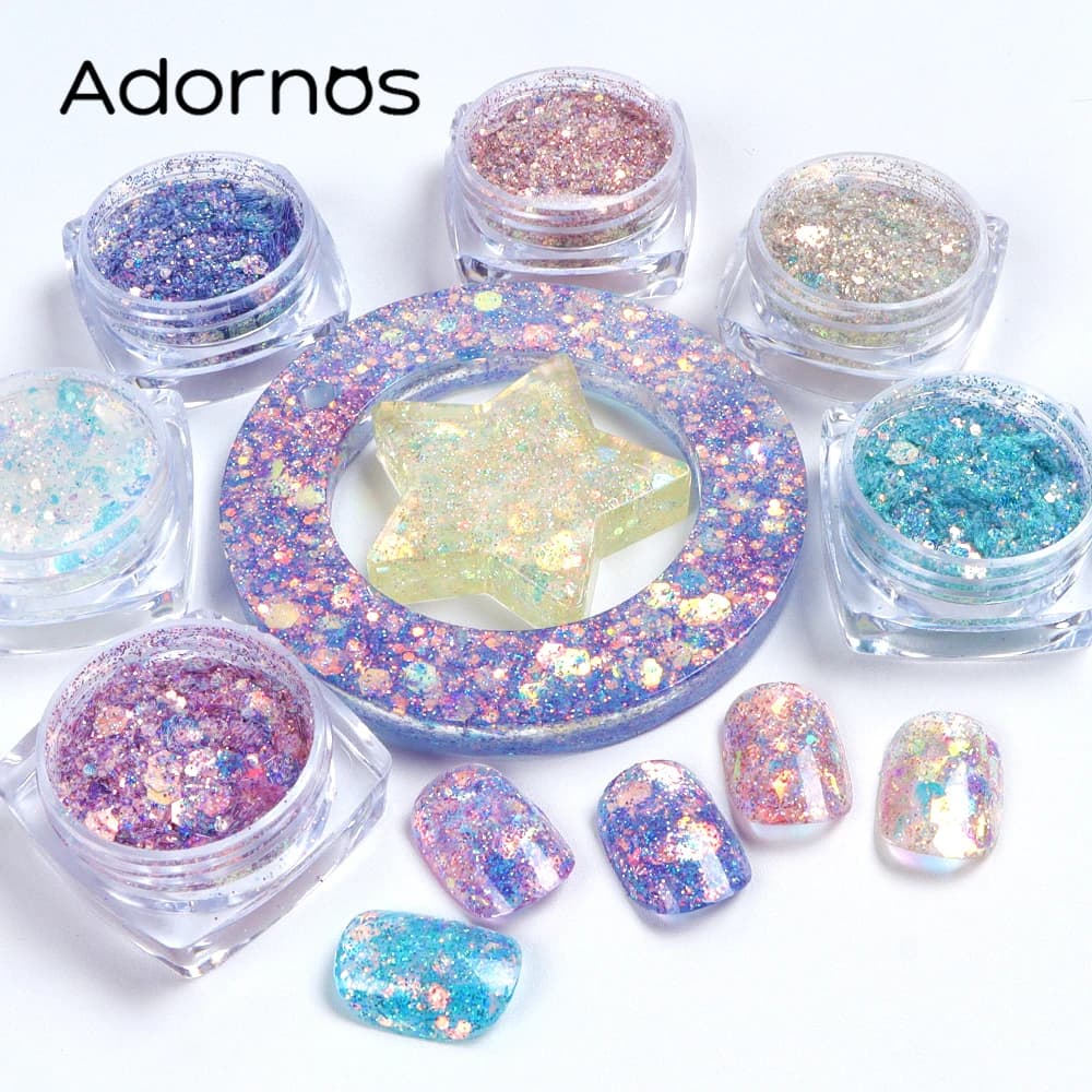 6 pezzi sirena esagonale glitter paillettes scintillanti resina epossidica shaker stampo riempimento colorato grosso glitter fiocchi resina artigianale riempitivi