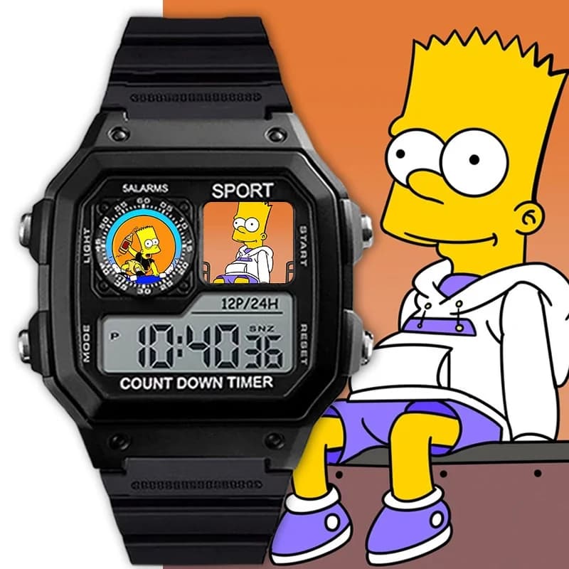 Orologio elettronico impermeabile dei Simpson, orologio al quarzo con luce notturna, silenzioso, con data e timer, regalo per studenti.