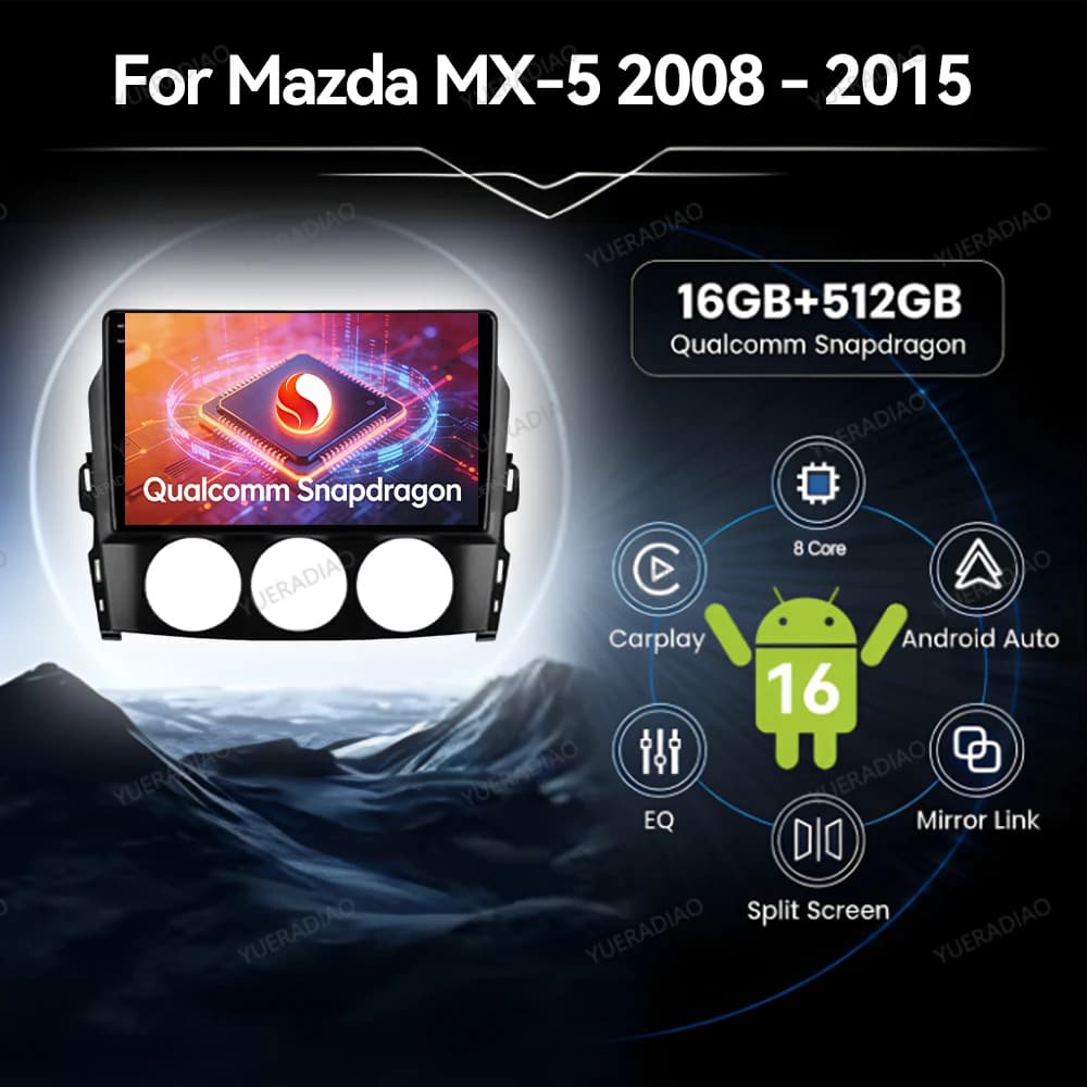 Android 17 Car Radio For Mazda MX-5 MX5 III 3 NC 2008 - 2015 Multimedia Video Player GPS NAVI Qualcomm 4G WIFI Head Unit BT QLED