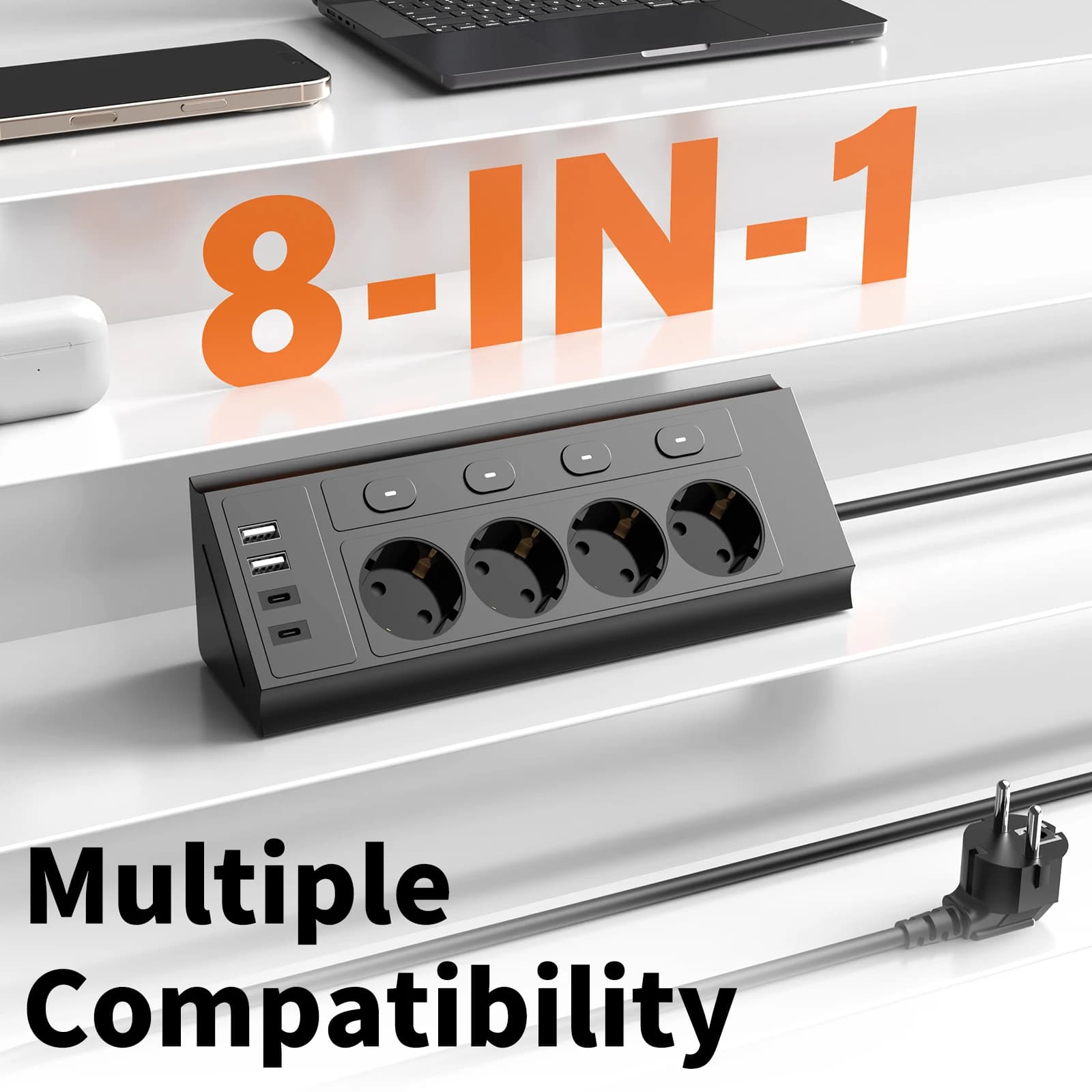 EU table angle multiply with multiple switches independently controlling sockets, power extension