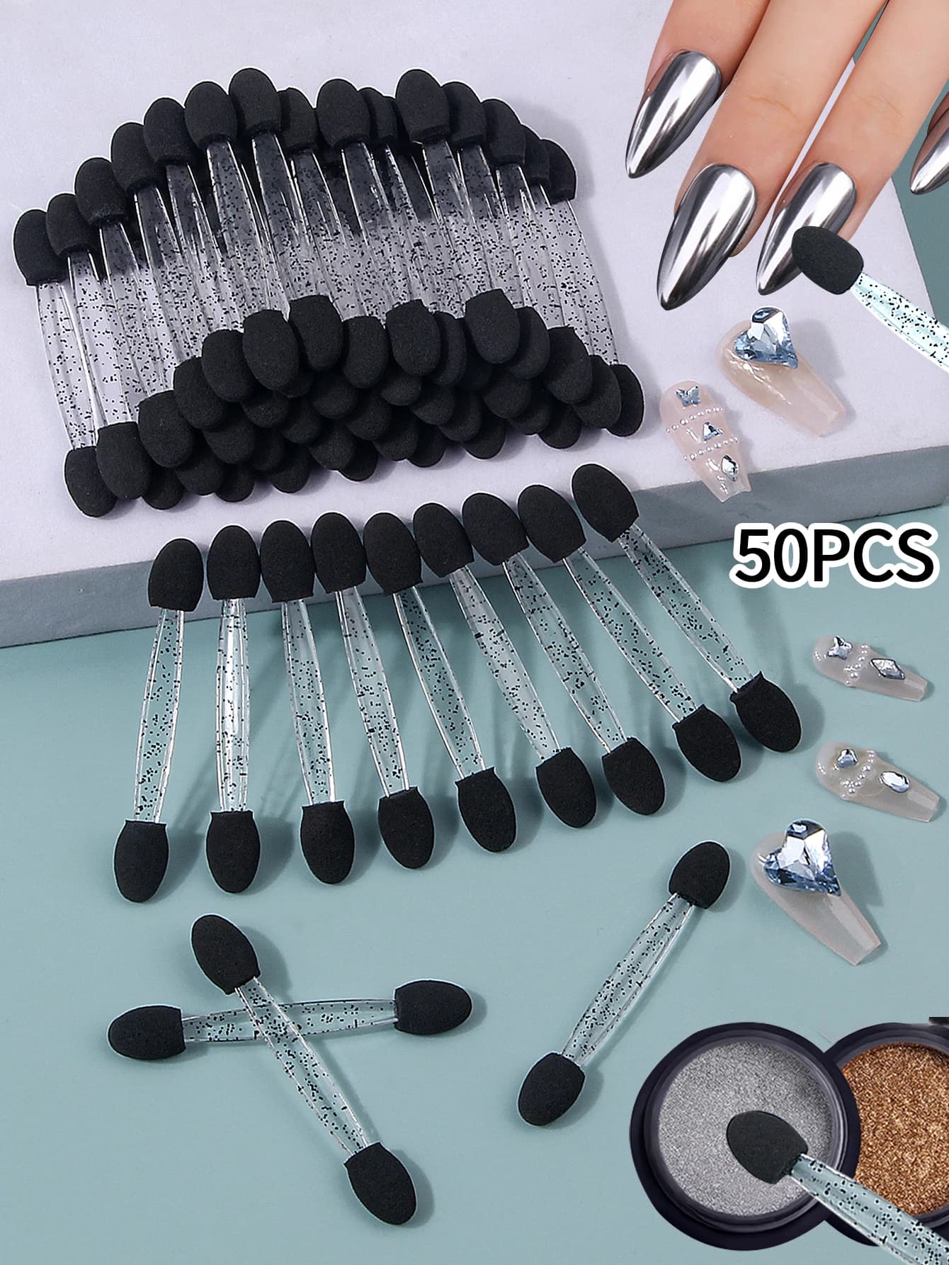 Set of 50-piece sponge shaving brushes - Aurora mirror nail art sticks + Eye contour shade brush kit for make-up/agni