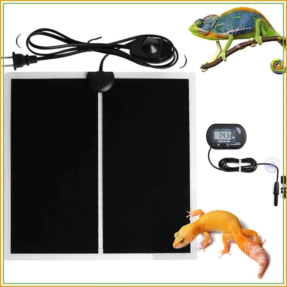 Reptile Heat Pad with LCD Thermometer, 5.5x6in Adjustable Under Tank Heater for Pets, 5W
