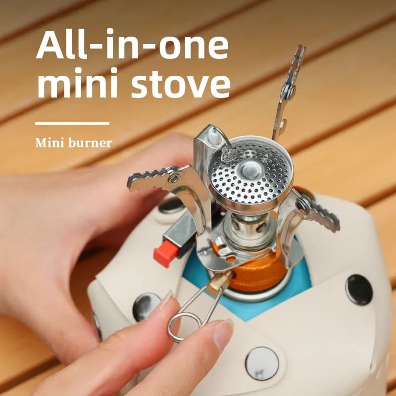 Mini Fornello da Campeggio Integrato, Bruciatore Portatile con Accensione Elettronica, Fornello Compatto per Cucina all'Aperto, Campeggio e Picnic