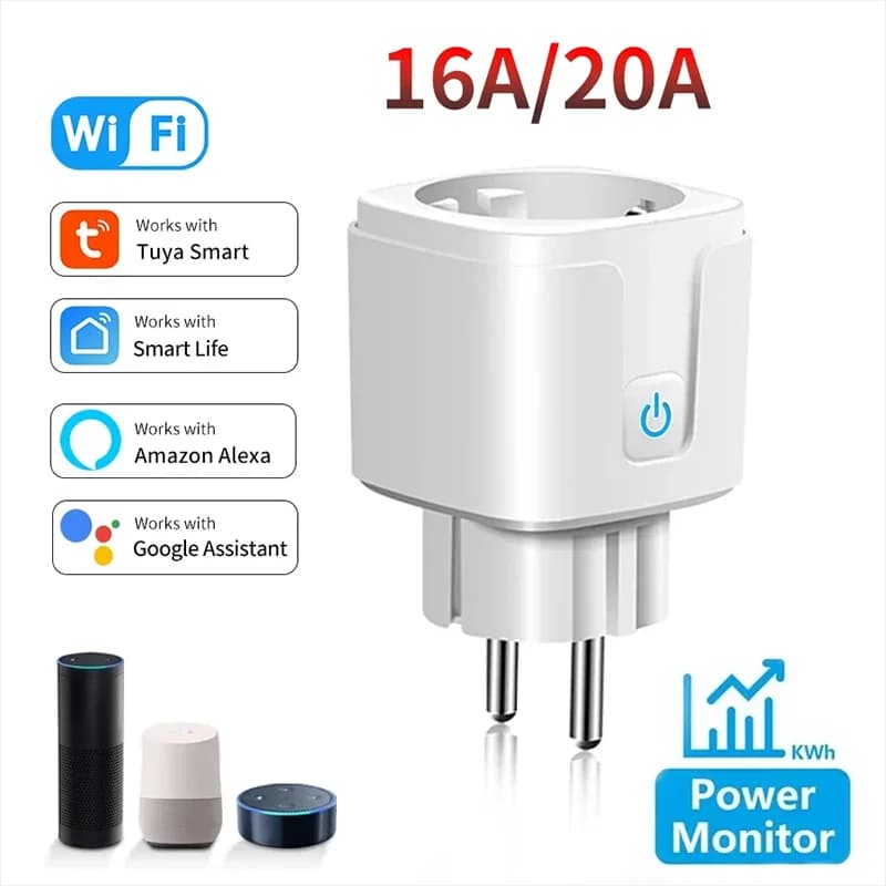 Tuya WiFi 16A 20A Smart Plug EU AC100-240V with Smart Life APP power monitoring socket Alexa Google Home Voice control