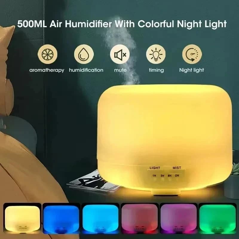Diffusore di Aromi USB Effetto Legno 500ML, Mini Umidificatore d'Aria con Luci Notturne Colorate, Diffusore di Oli Essenziali