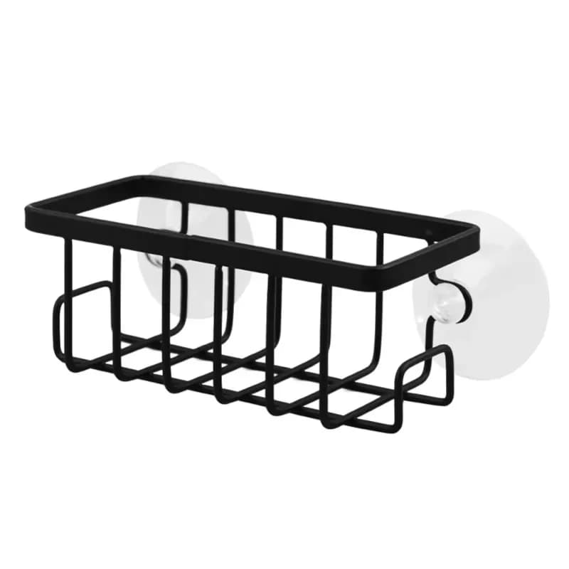 Organizzatore porta spugne e spazzole da cucina nero, drenante, resistente, con ventosa e design cavo, per lavello e piano di lavoro