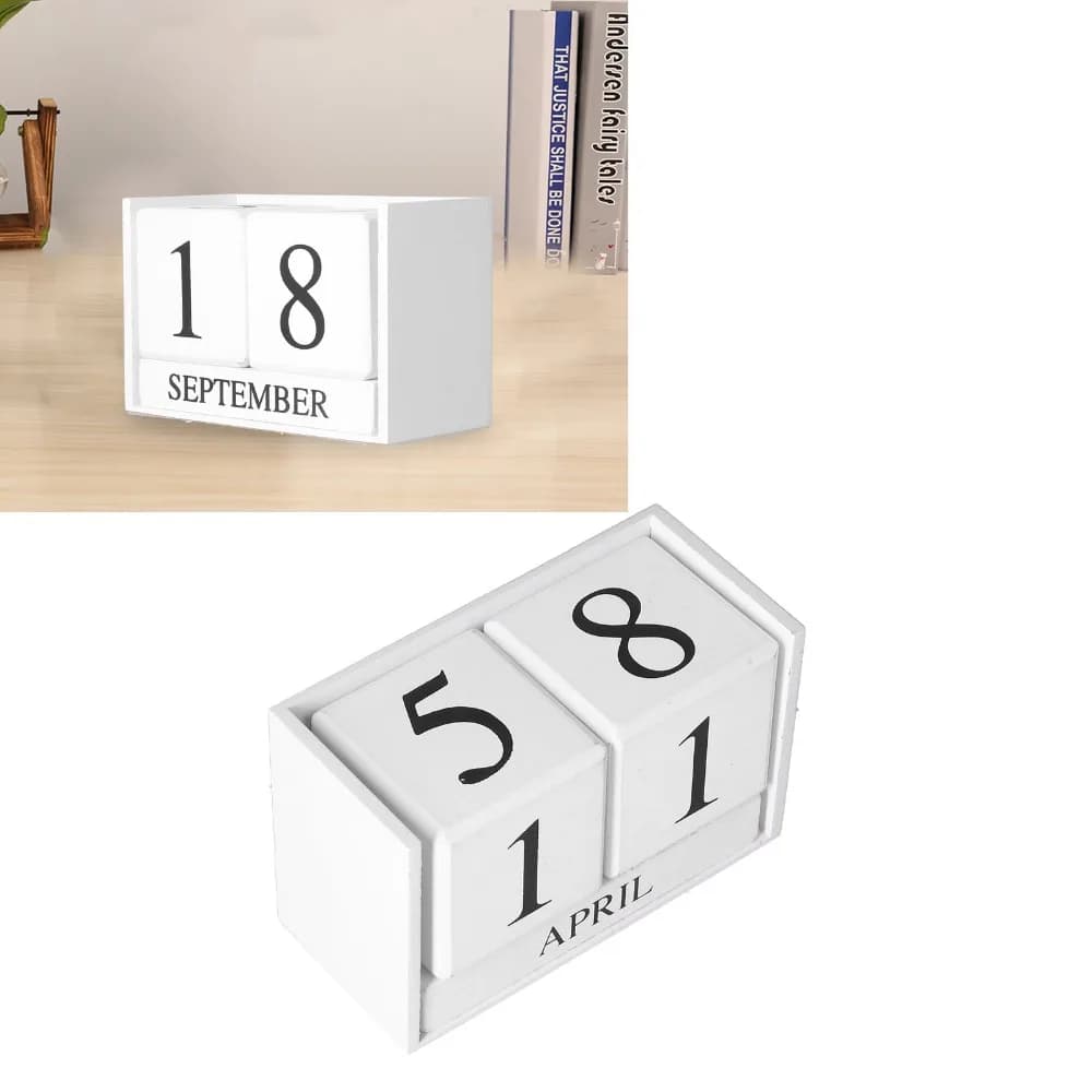 6pcs Reusable Wooden Perpetual Calendar Date Month Desk Calendar Blocks White Wooden Block Calendar Home Office Decor