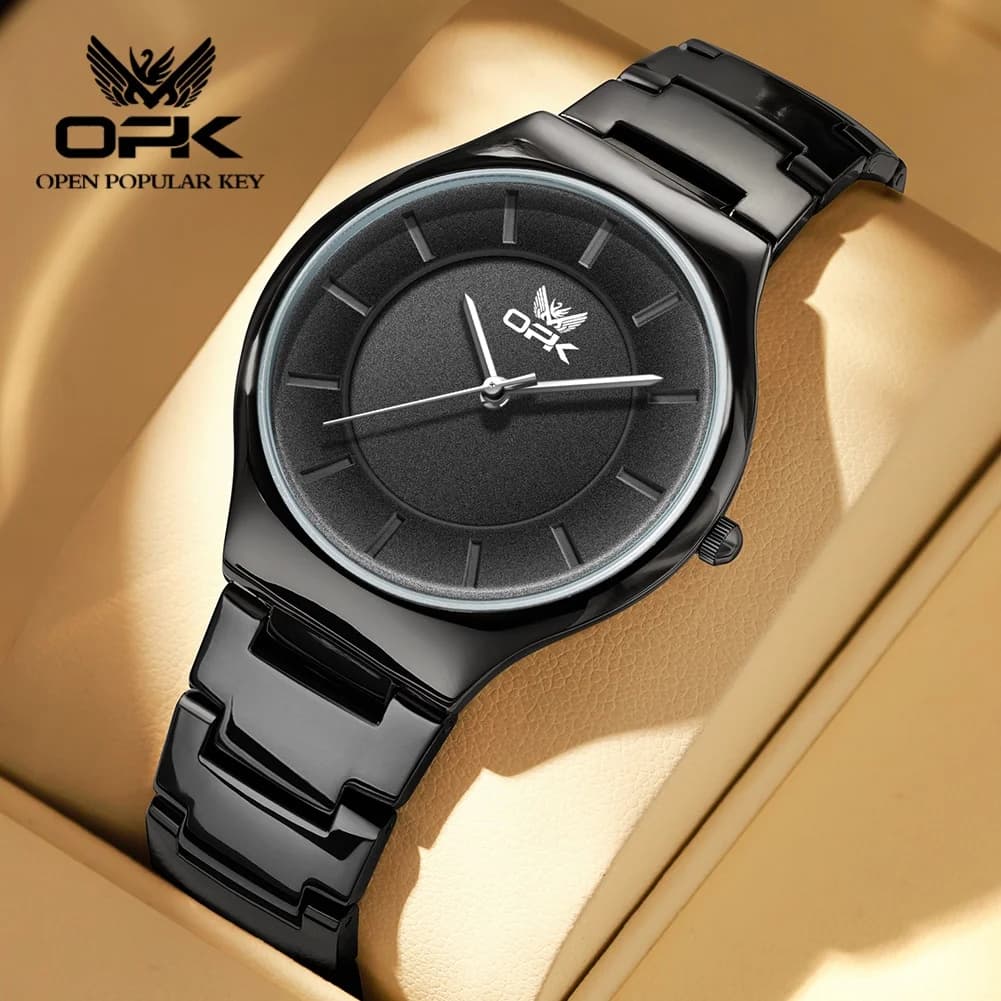OPK 6078 Watches with original quartz movement for men and women, elegant, minimalist, with round dial, alloy bracelet, water resistant watch up to 30 m