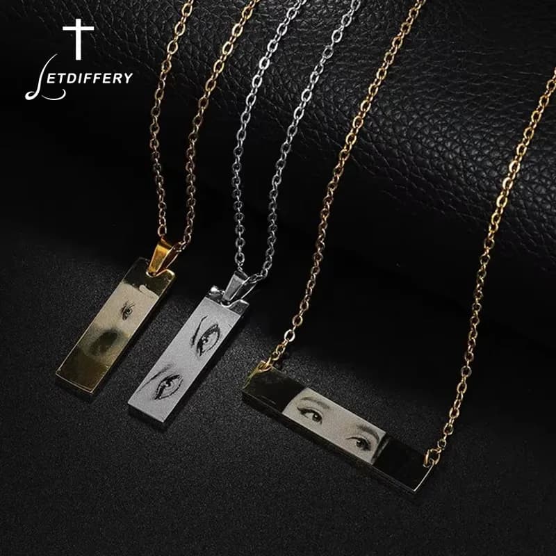 Letdiffery Eyes engraved Women's Necklaces Stainless Steel Laser Photos Names Gift Jewelry