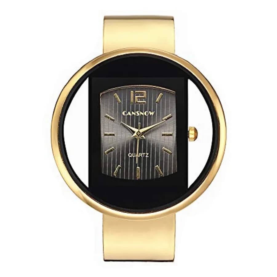 Women Creative Watches Cuff Bangle Bracelet Analog Quartz Wrist Watches Gold
