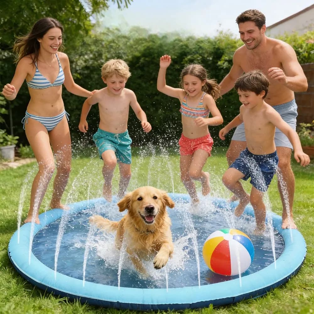 Tappetino Gonfiabile Antiscivolo per Animali Domestici da 150 cm, Giocattolo Acquatico da Esterno per Cani, Piscina Rinfrescante Estiva