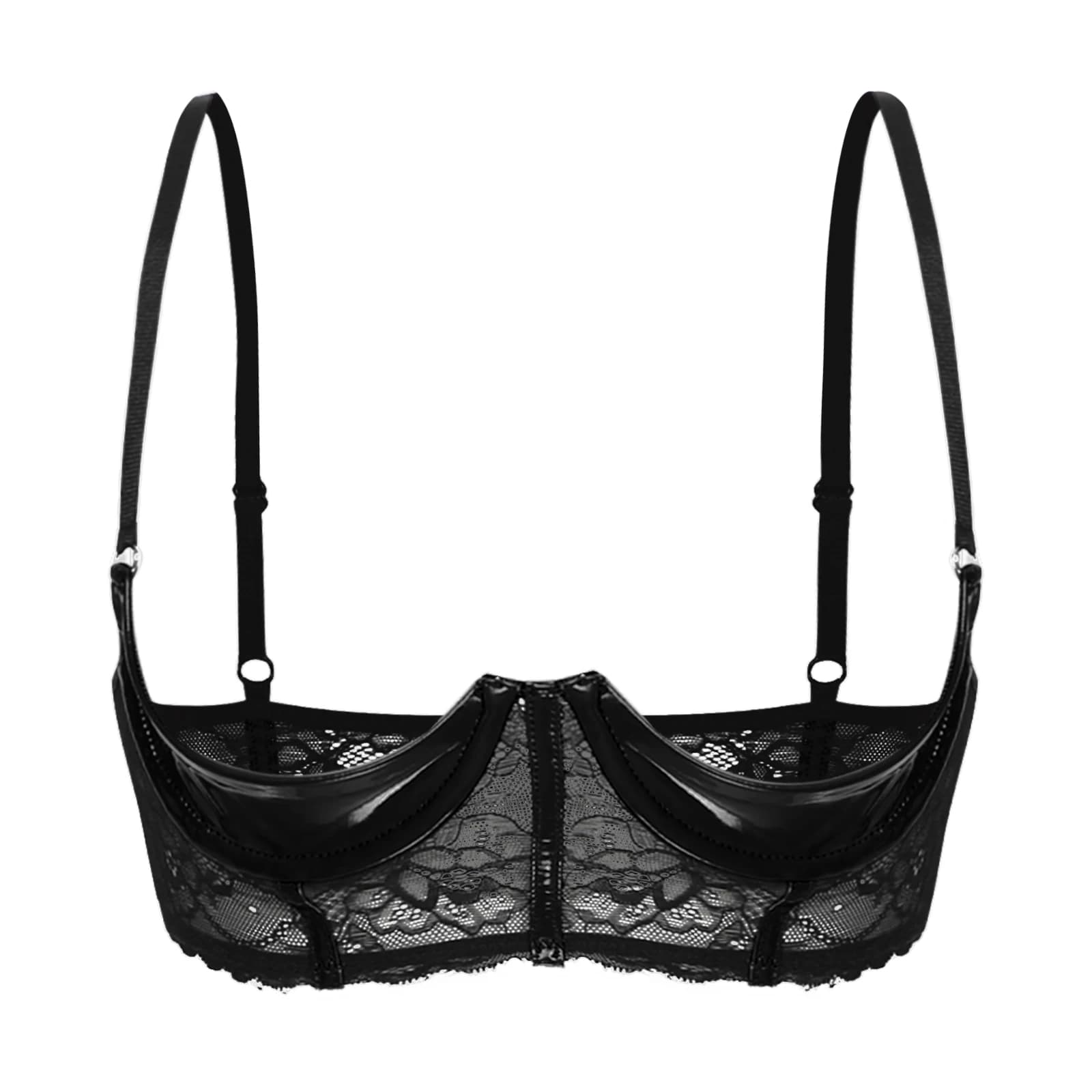 Reggiseno per capezzoli a vista con coppa aperta Sexy da donna Lingerie in pelle verniciata trasparente pizzo floreale con ferretto reggiseno intimo da notte
