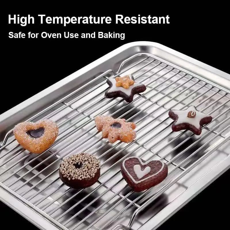 Stainless Steel Baking Tray Set With Cooling Rack Non Stick Oven Pan Roasting BBQ Cooking Accessories