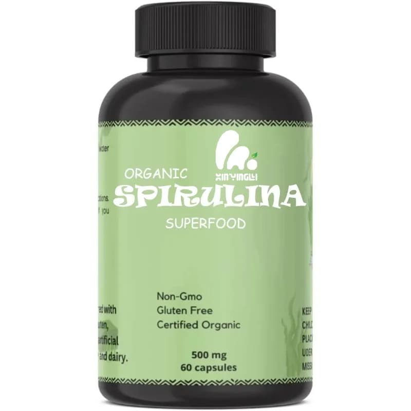 Organic Spirulina Protein Capsules with Vitamins and Minerals for Energy Support and Health (60 capsules)