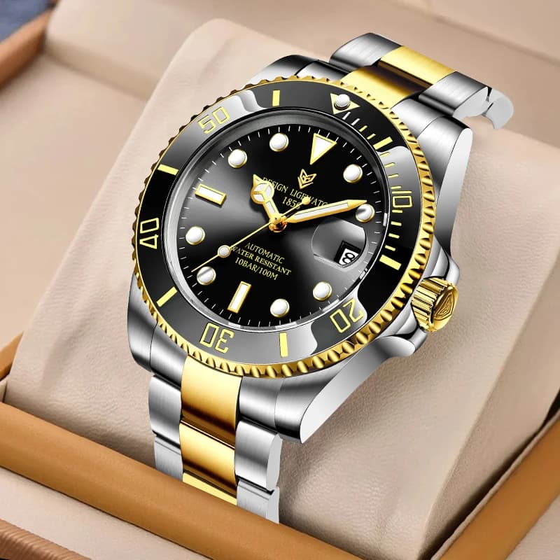 LIGE Orologio da uomo meccanico di lusso delle migliori marche, orologio da uomo classico alla moda con calendario, cinturino in acciaio inossidabile, orologi luminosi impermeabili per uomo + scatola