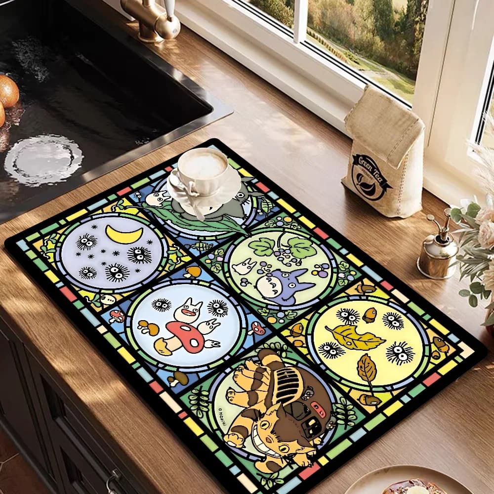 Anti-slip Carpet in Diatomite Rapida with Print Anime for Kitchen, Washing Plates, Coffee machine, Cutlery, Cups