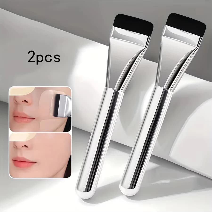 2PcsMulti-Use Foundation Ultra-Fine, Hypoallergenic Nylon Bristle Oval Foundation Brush - Perfect for Face Contouring